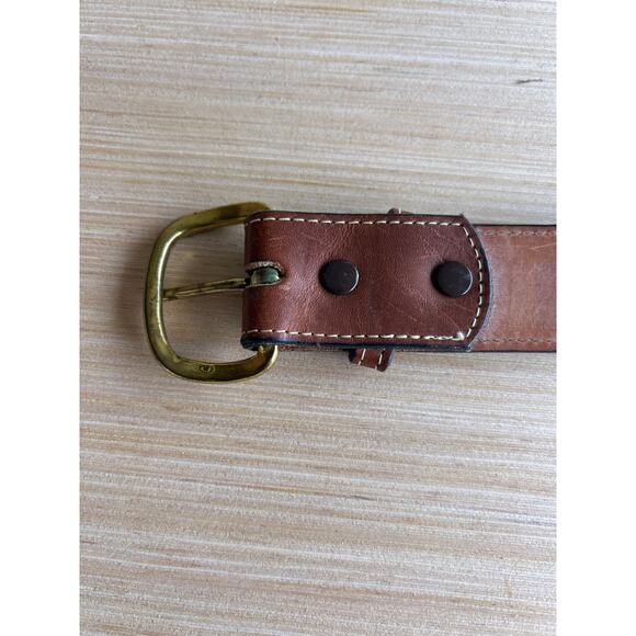 Nocona Belt Brown Leather 30 Stitching Lacing Tooled Western Brass Tone Buckle - Picture 7 of 9